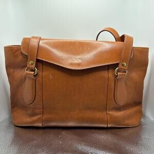 Vintage Handmade Leathercraft by Emi Cognac Leather Flap Medium Tote Bag